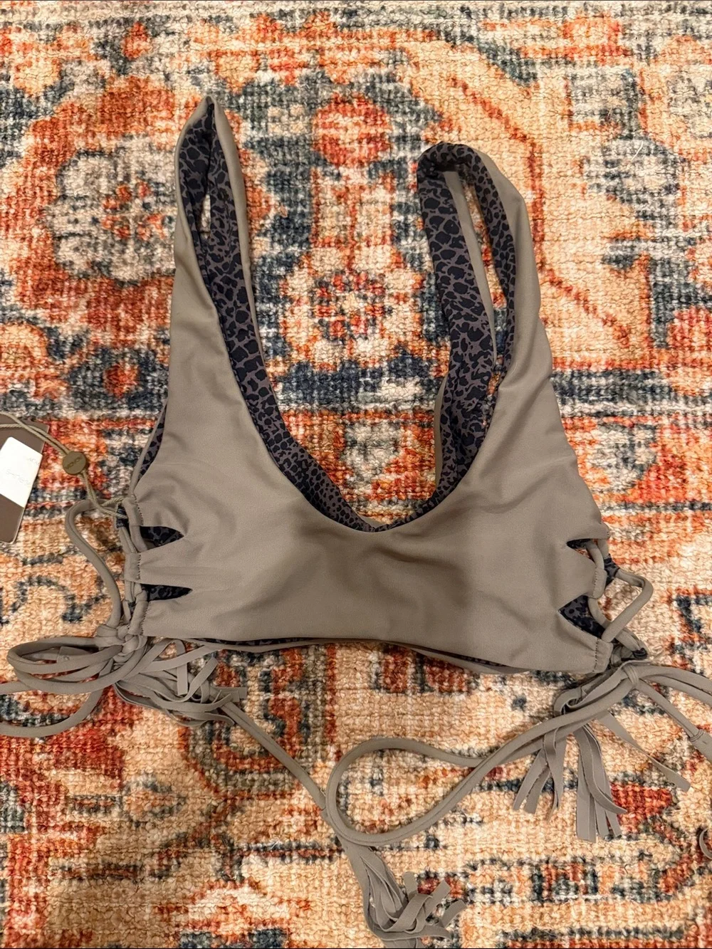 acacia swimwear cement Lace-Up Side-Tie Bikini Top